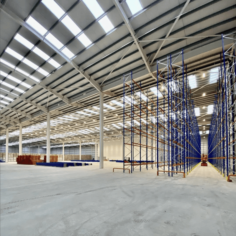 A picture of a warehouse during an electrical upgrade